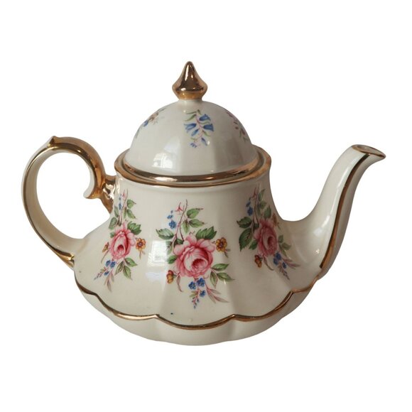 Vintage Sadler Floral Porcelain Teapot And Cream & Sugar Set Made In England - Picture 2 of 6